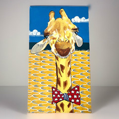 Lonewolf Honolulu Giraffe with Bow Tie Acrylic Painting 2003 Original 8 x 14