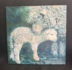 Original Impressionist Oil Painting „Care“ by J Burgess 12″ Sheep Lamb Farmhouse