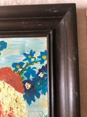 Vintage Hand Painted Acrylic Painting Colorful Flowers In Vase 15×19” Wood Frame