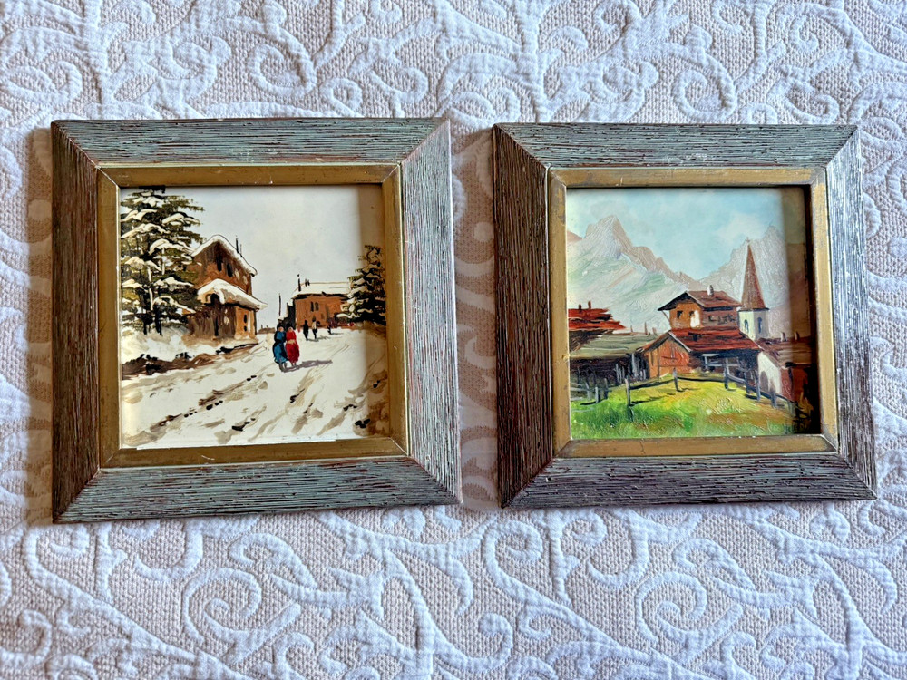 2 Signed Original ANTONIO DeVITY Hand Oil Painted Italian Tiles Mid Century