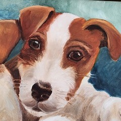Jack Russell Terrier Puppies in Box Original Oil Painting 16×20 Canvas Dog Decor