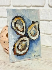Oysters Original Oil Painting Fish Seafood Art Still life Kitchen Signed 8×5.5