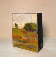 Mary Myers Original Art Block Rolling hills and Field Trees Reclaimed Wood