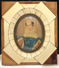 ANTIQUE MINIATURE MARY STUART PORTRAIT PAINTING BY KEIL, AFTER HILLIARD c1900
