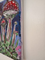 Trippy Mushrooms 5×7 Canvas Original Art Purple Red Abstract Hippie Retro