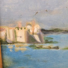 Christopher M. Day Oil on Board Original Painting Harbor with Sailboat Mariner