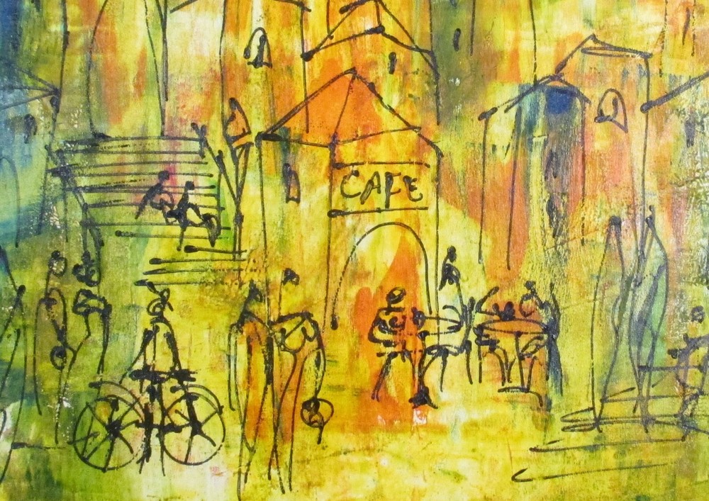 100x70cm oil painting Sonja Zeltner-Müller Mediterranean studio Düsseldorf turquoise