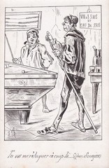 Billiards billiards pool cartoon caricature drawing drawing A. Thubeuf 1875