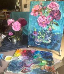 Impasto Painting Pink Peony Flowers Peonies Oil Painting on Hardboard 24×18 inch