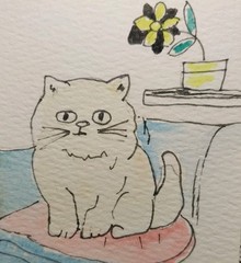3×3 ORIGINAL PAINTING CAT FOLK ART WHIMSICAL STORYBOOK CUTE KITTEN GAT