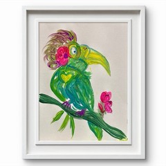 BLESSED#1603 Hair Parrot Emotion Bird Humor 14×11 Original Art Paper Abstract