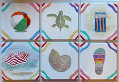 Original Artisan Set of Six 12″x12″ Beach Vibes!! Can you Hear the Waves Now?