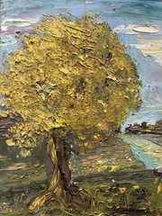 Vintage Oil Painting on Board Landscape Impasto Texture Heavy Palette Knife Art