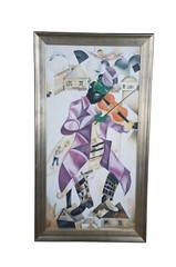 The Green Fiddler After Marc Chagall Oil Painting Canvas Cubist Surrealism 54″
