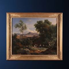 Antique Painting View of Frascati Oil on Canvas XIX Century Original 19th Centur