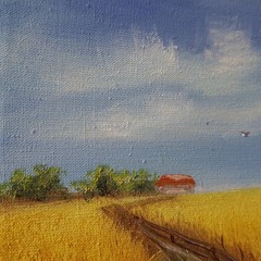 Golden Wheat Field Original Oil Painting Country Landscape Farmhouse Wall Art