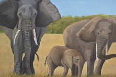 Original Painting African Elephant Family Safari Savanna Canvas Art