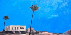 Acrylic and oil multimedia painting on canvas, original 24×48 inches