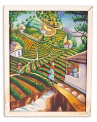 Favarange Valcin Signed Modern Haitian Folk Art Acrylic Painting on Board 1968