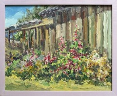 Oil painting Mallows Ukrainian painter fiberboard Framed original landscape art