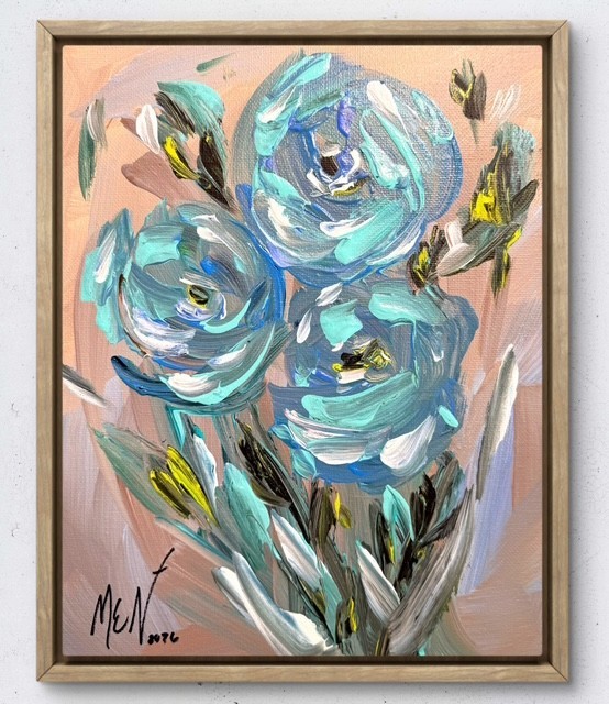 Maria Art BLUE FLOWERS 8×10 Canvas Original Abstract Expressionist Wall Decor