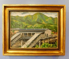 1968 VTG Japan Plein Air Impressionist Oil – Mountains Historical 20 x 16 SIGNED