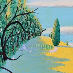 “River Cliff” (1989) by Kenneth Stancin – Oil/Acrylic on Canvas – 48” x 36”