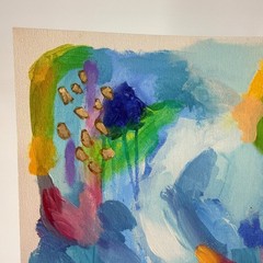Abstract Art Painting PRINT on Paper Bright Colorful Blue Signed 12″ x 12″