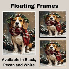 Christmas Beagle with Holly Wreath Canvas Art for Winter Snow Home Wall Decor