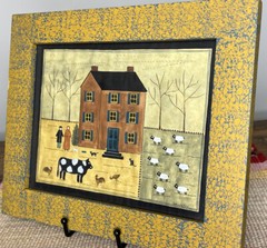 Hetherly Hale Signed Theorem Watercolor Farmhouse Scene 12 X 10 Spongeware Frame