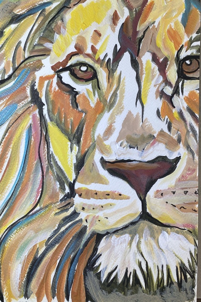 9”x12” Lion, Watercolor/Mixed Media/Heavy Paper, COA, Handmade/signed By Artist.