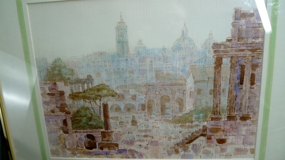ARTHUR EVAN READ, 1911-78, LARGE SIGNED FRAMED WATERCOLOR OF ROME. 1