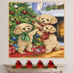 Adorable Poodle Puppies by the Fireplace Flat Rolled, Framed or Wrapped Canvas