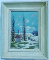 VINTAGE (2) LANDSCAPE PAINTINGS~WINTER W/KAPELLE(CHURCH)~SIGNED PAPSTR-LOOK !