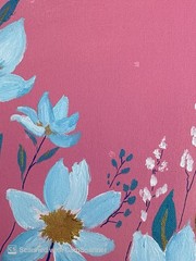 Blue Flowers Pink Background Original Acrylic Painting 11×14 Signed Canvas Art