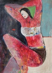 24×18 Original Painting OOAK Abstract Outsider Woman Portrait Figurative