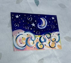 Abstract Moon & Stars Night Sky Clouds Painting on Canvas Panel, Unframed