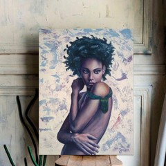 Acrylic painting Portrait dark-skinned woman ORIGINAL HANDMADE Decor wall art