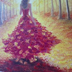 Original Oil Impressionist Portrait Painting Autumn Woman Fashion Nature Art