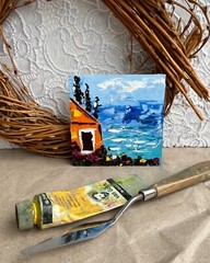 Amalfi Coast Painting Italy Original Art Positano Oil Impasto Wall Art 4 x 4 in