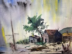 Village Landscape-Charlotte Hoffman–Mid 20th Century Watercolor- New York Artist