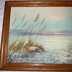 Vintage ocean seascape oil painting signed hand painted grass dunes
