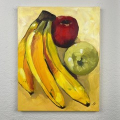 Original Still Life Fruit Painting 11×14 Bold Brush Strokes Acrylic on Canvas