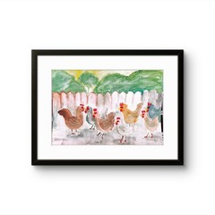 Flock Of Chickens Contemporary Expressionist Original 7×10 Watercolor Painting
