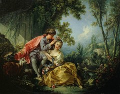 Oil painting francois boucher – Young lovers shepherdess in spring 36″