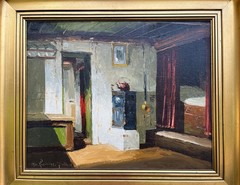 Osvald Rasmussen 1885-1972 Interior Farmhouse Sunlight Room Stove Oil Painting