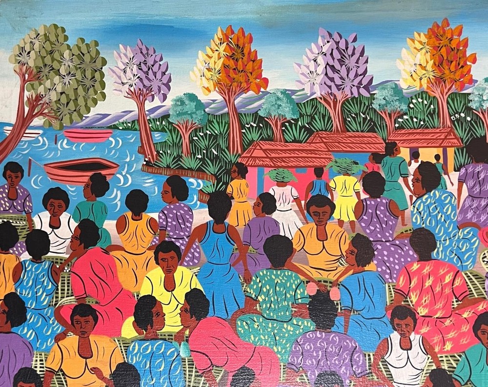 Oil Painting Portrait Haiti Haitian Ethnic Folk Art Portrait Marketplace Village