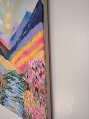 Sunset River 11×14 Canvas Original Art Expressionism Abstract Floral Mountains