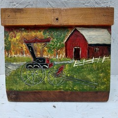 Vintage hand painted and etched on wood wall decor artist signed