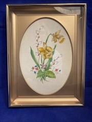 Vintage Framed Theorem on Velvet Signed A W 82 Floral Design
